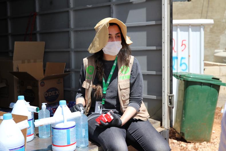 Oxfam in Lebanon is distributing disinfection kits to refugee families from Syria living in informal tented settlements, in the region of North Bekaa.